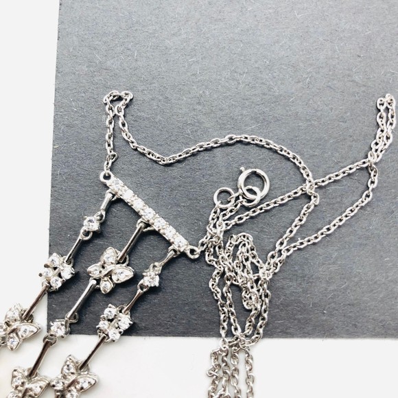 Vintage Sterling Silver Butterfly CZ Dangle Necklace 16” - Picture 3 of 6